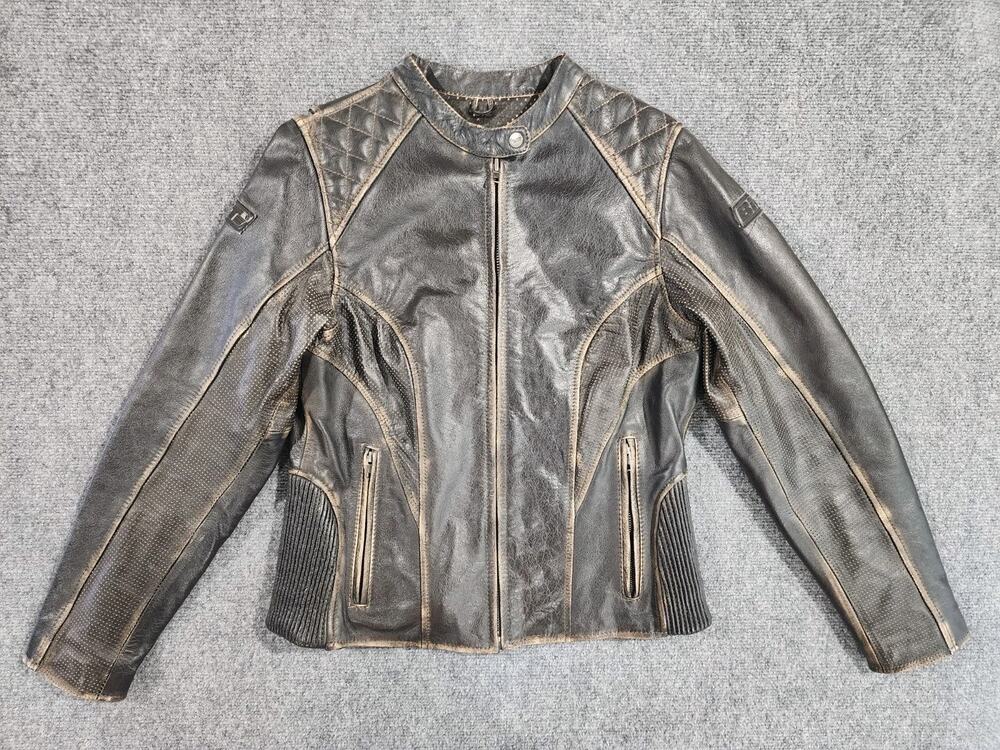 BILT Harper Women's Leather Motorcycle Jacket Distressed Brown Quilted Size XL